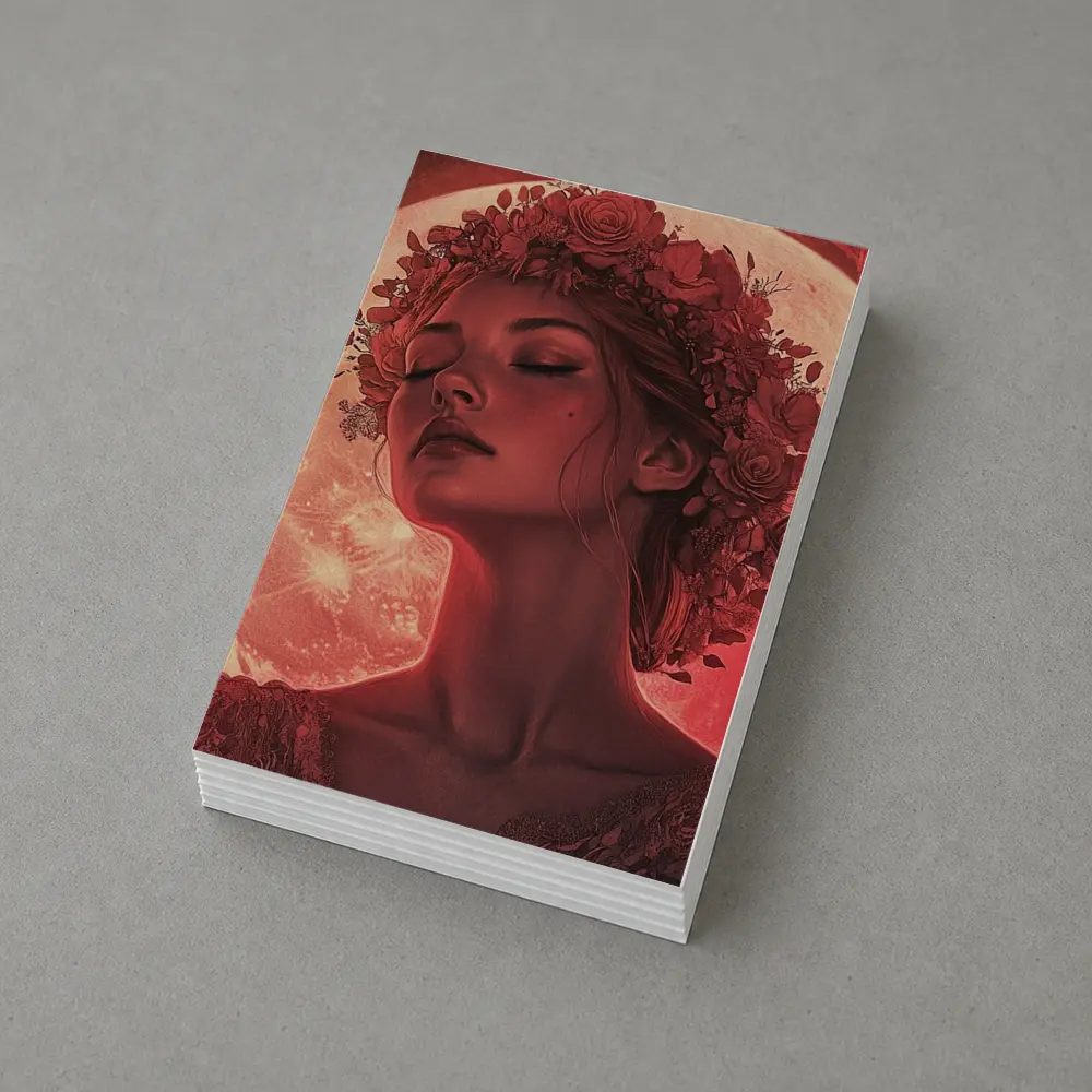Woman Floral Crown Red Moon Roses – Postcards
