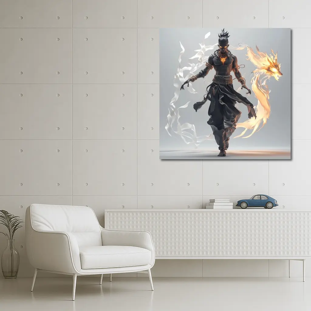 Dark Warrior Fire Dragon Fantasy Art – Wall Art