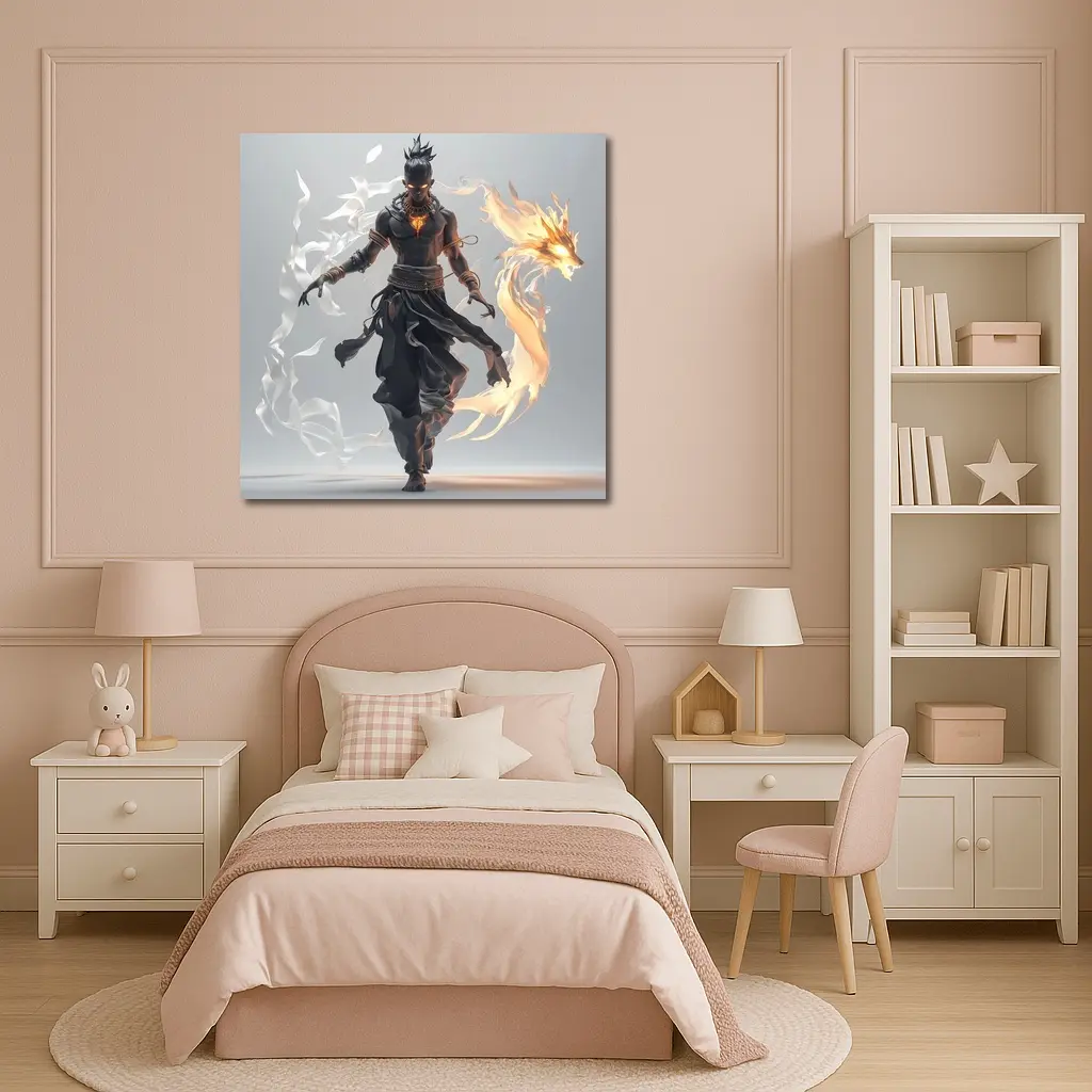 Dark Warrior Fire Dragon Fantasy Art – Wall Art