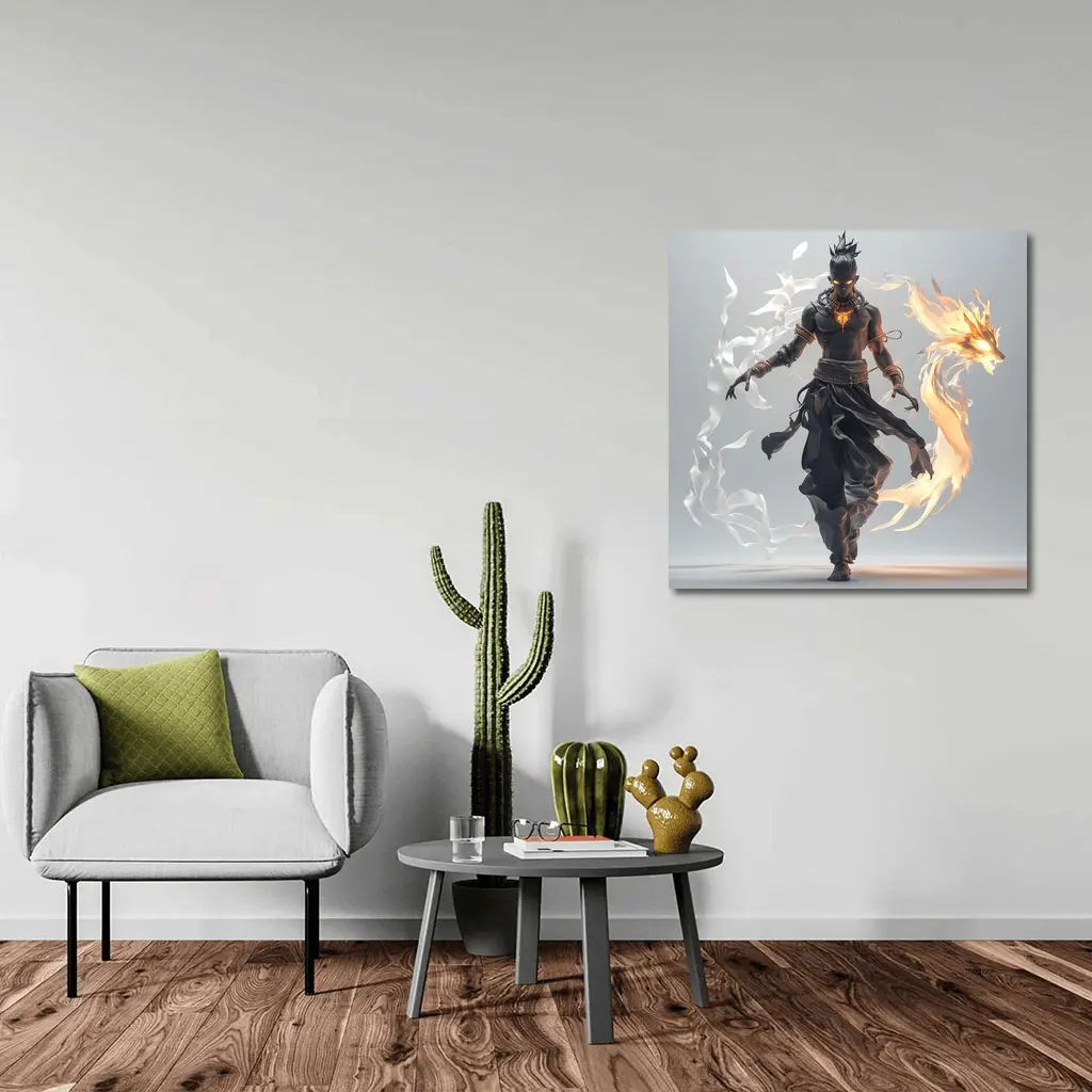 Dark Warrior Fire Dragon Fantasy Art – Wall Art