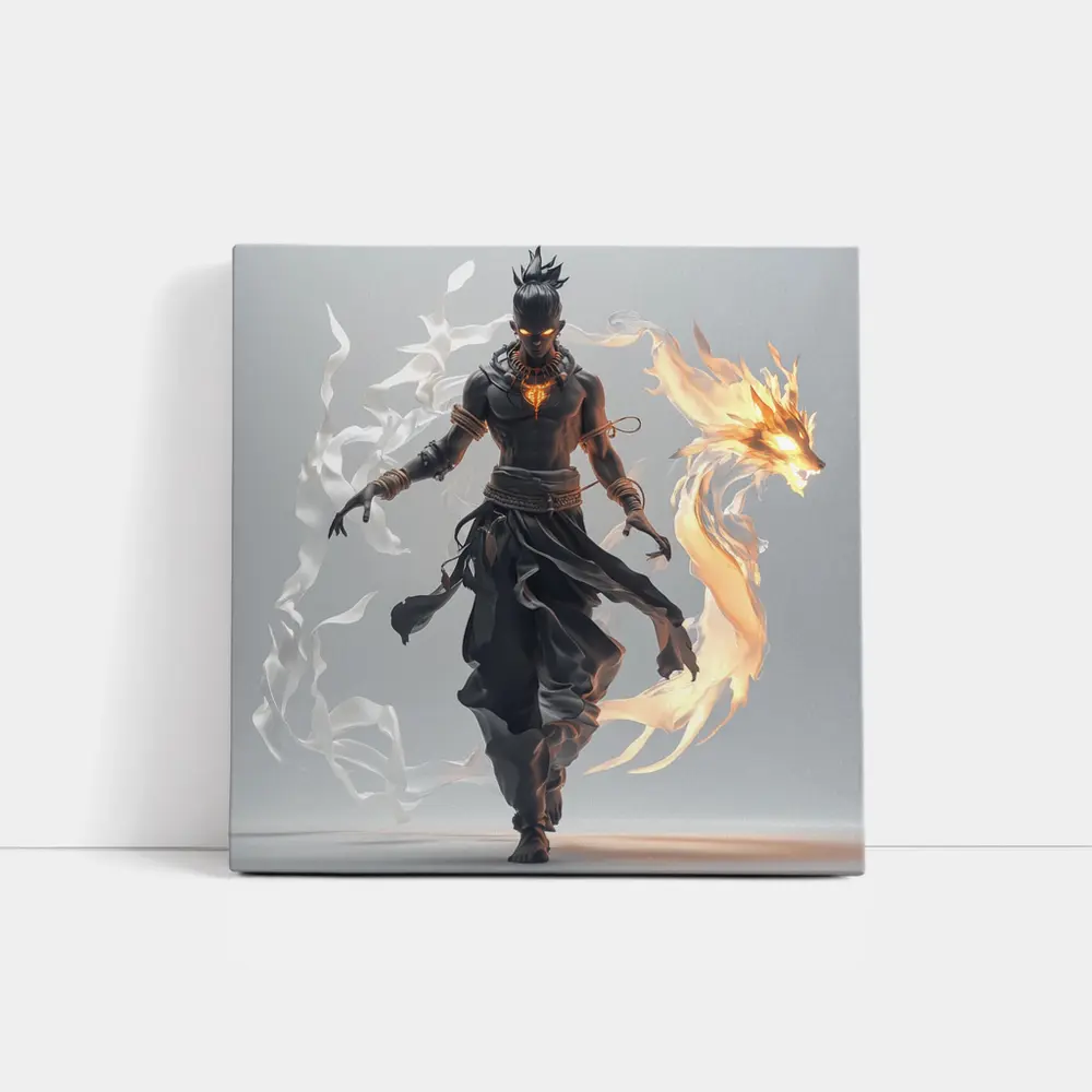 Dark Warrior Fire Dragon Fantasy Art – Wall Art