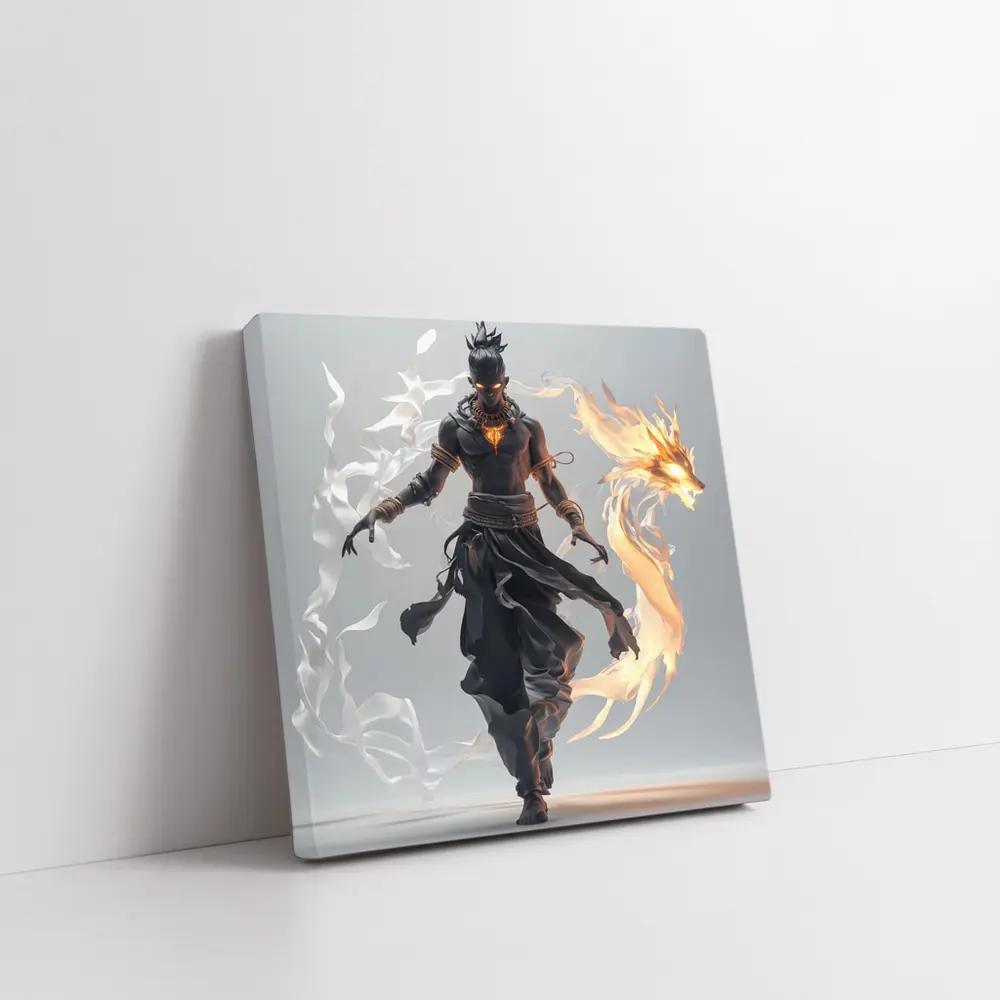 Dark Warrior Fire Dragon Fantasy Art – Wall Art