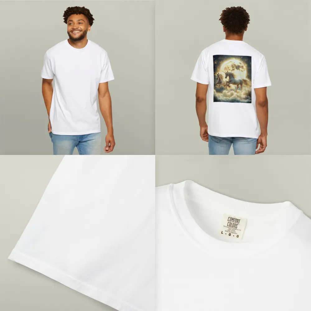 Two White Unicorns Running Over Moonlit Clouds – T-Shirts
