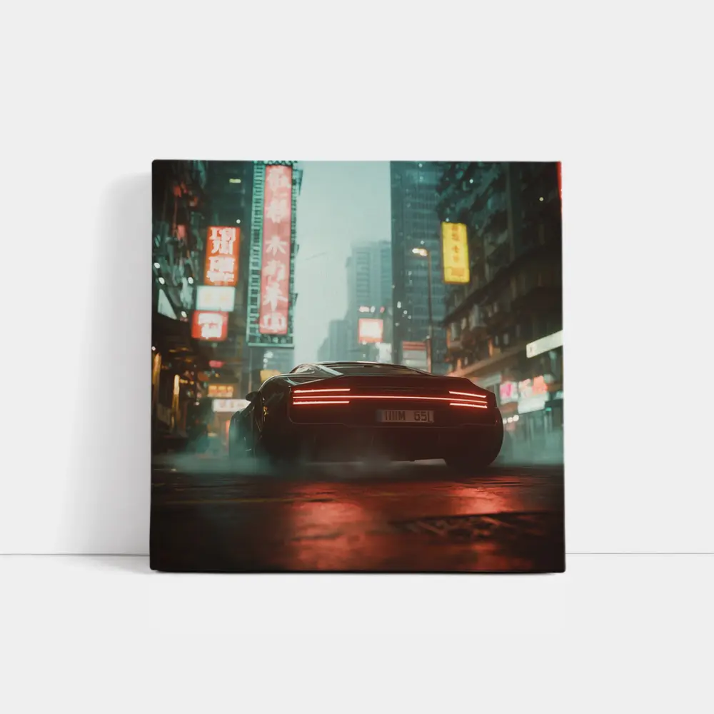 Porsche City Night Neon Rain Street – Wall Art