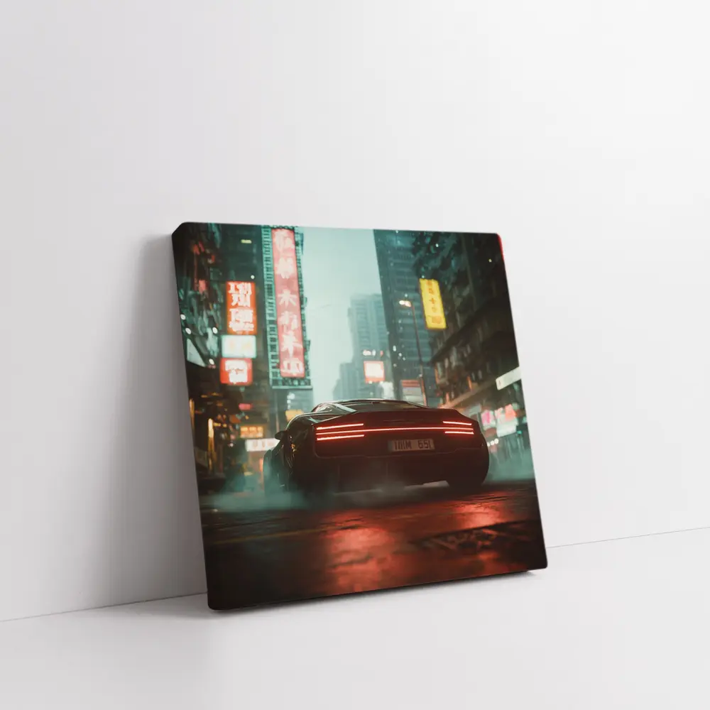 Porsche City Night Neon Rain Street – Wall Art