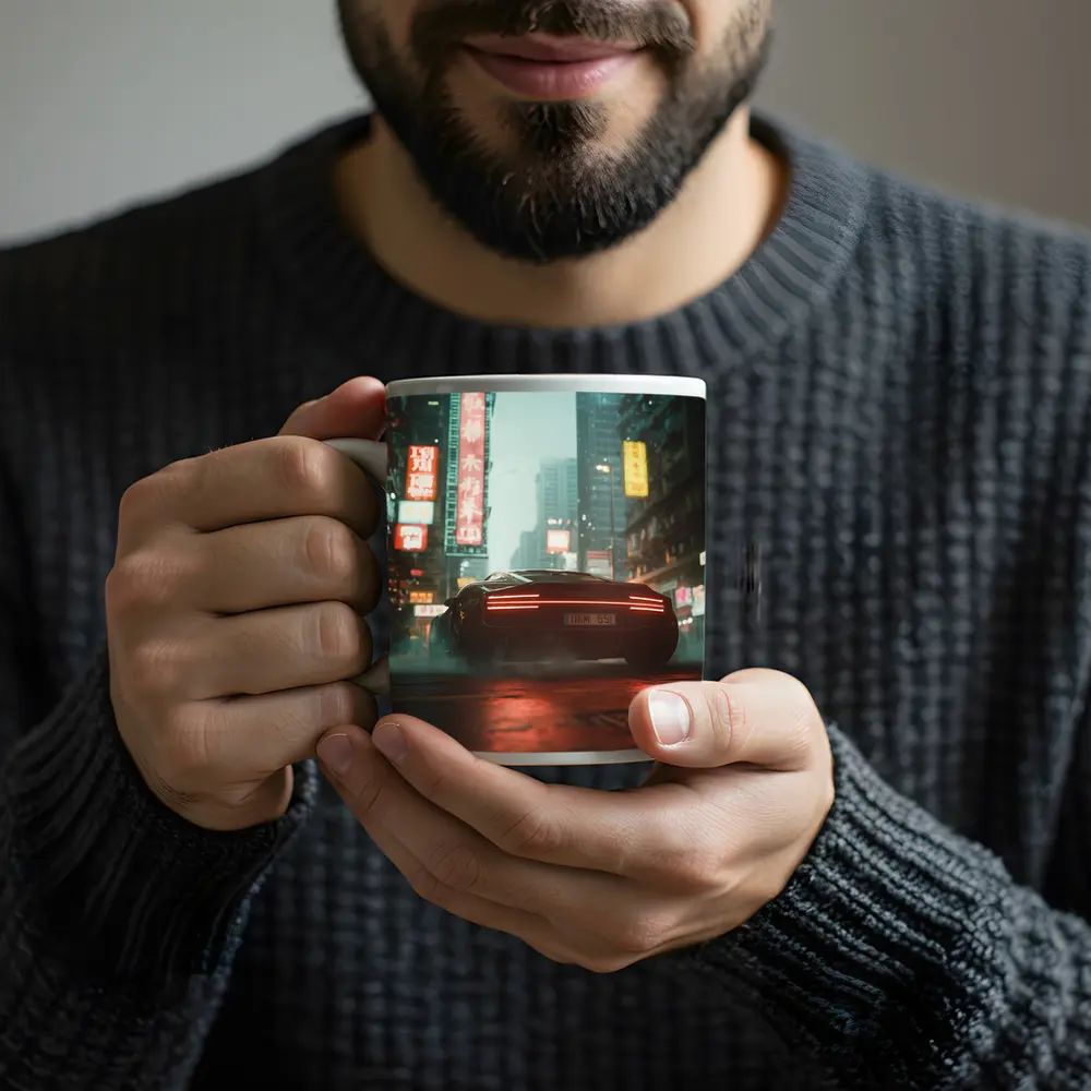 Porsche City Night Neon Rain Street – Mugs