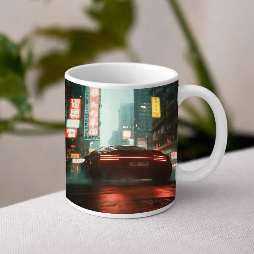 Porsche City Night Neon Rain Street – Mugs
