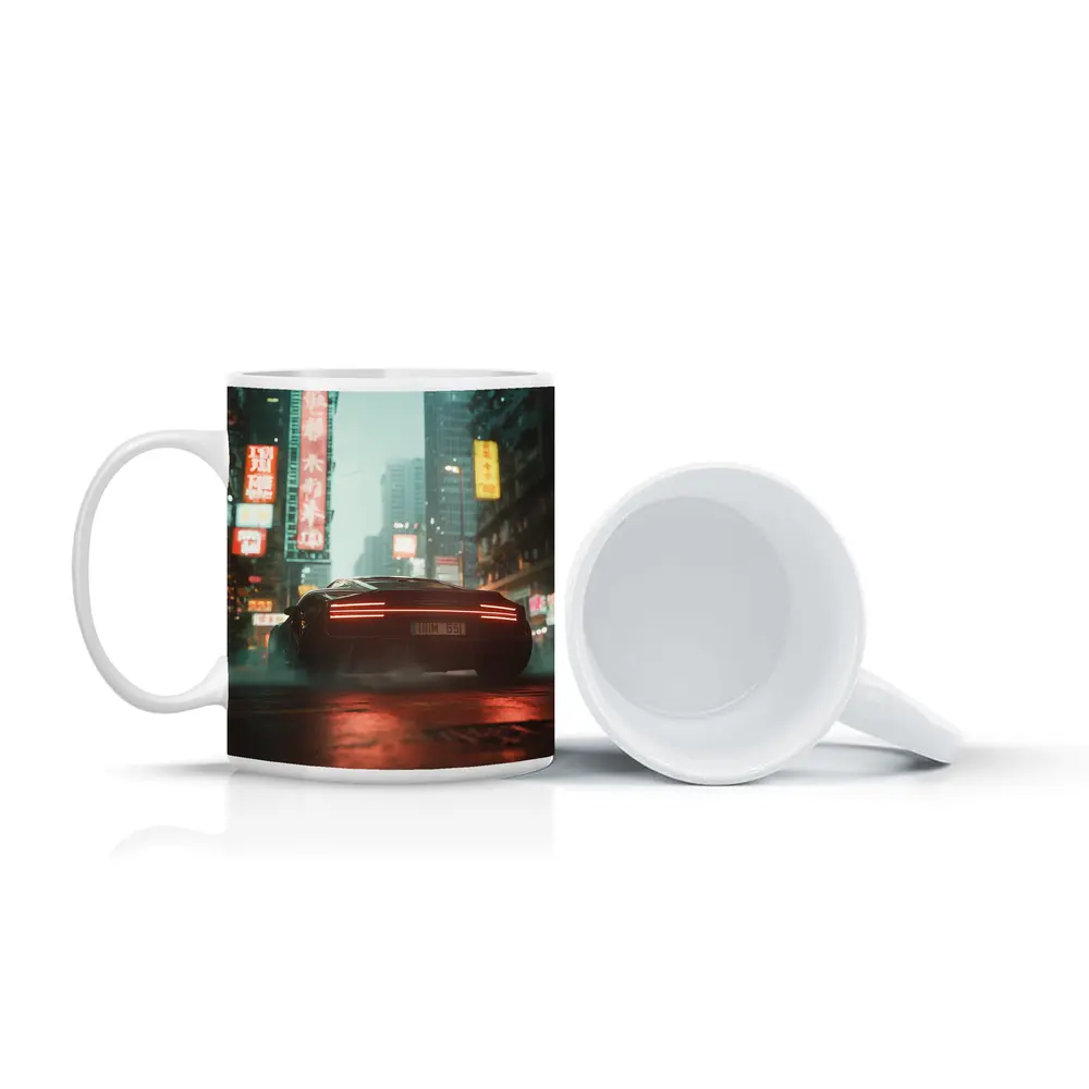 Porsche City Night Neon Rain Street – Mugs