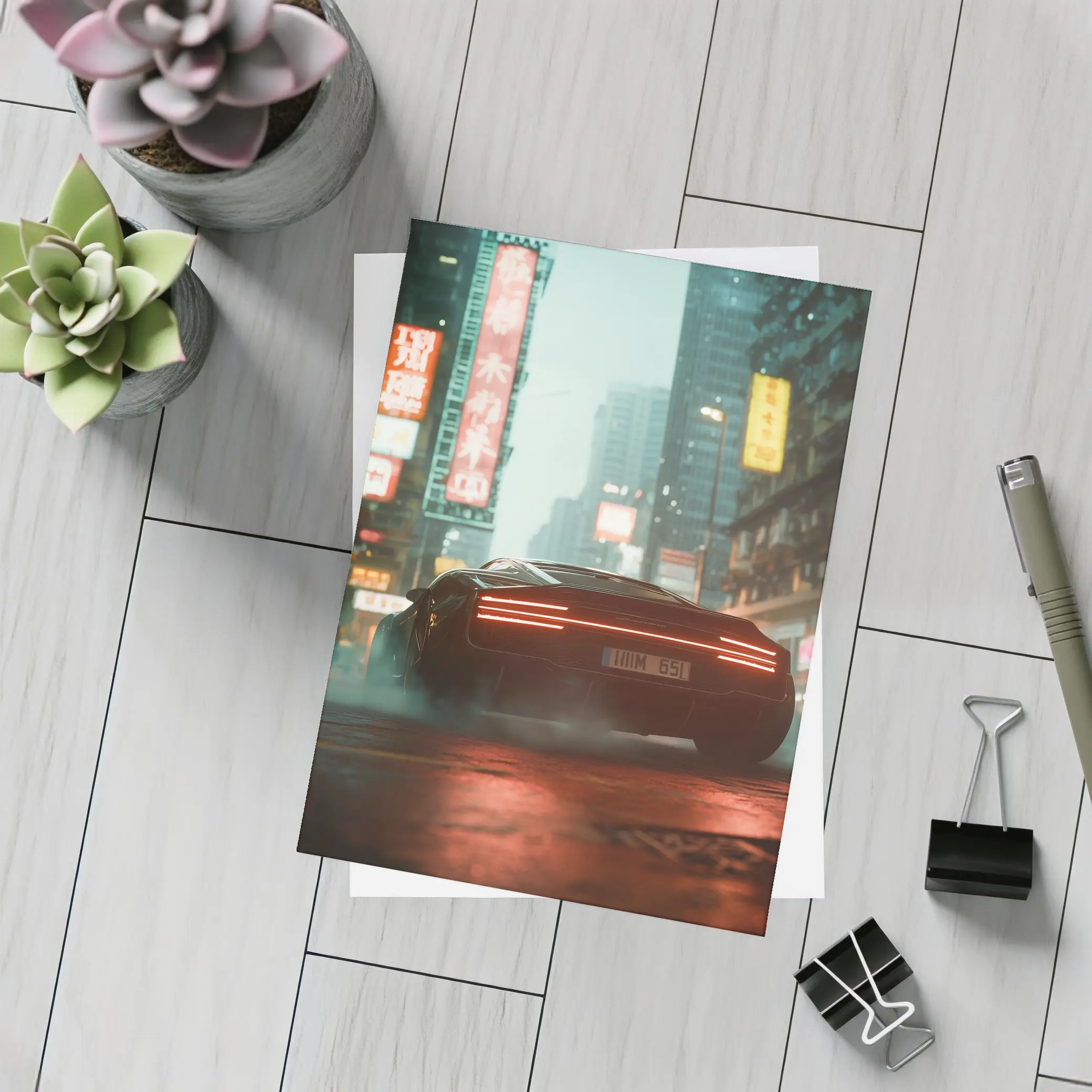 Porsche City Night Neon Rain Street – Postcards