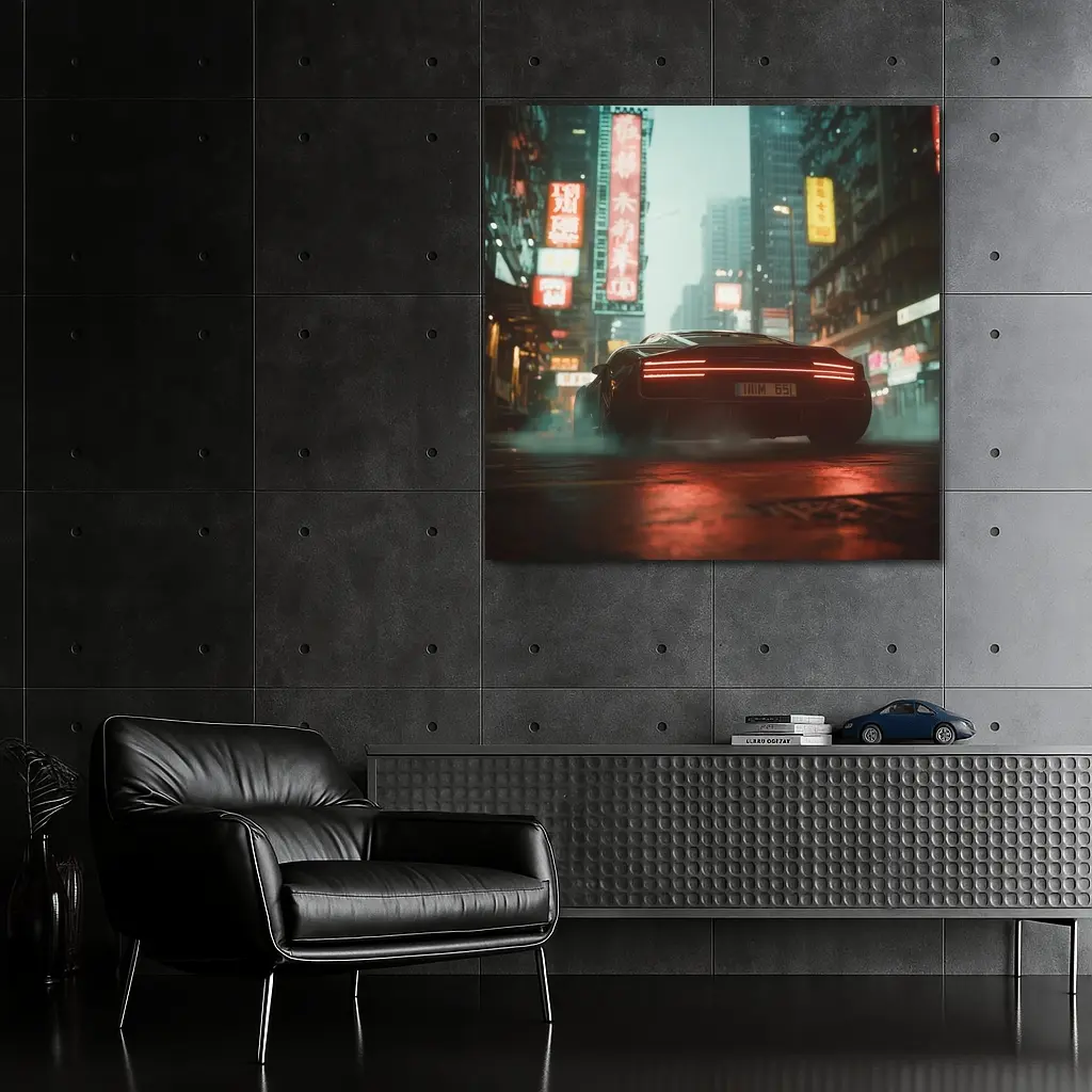 Porsche City Night Neon Rain Street – Wall Art