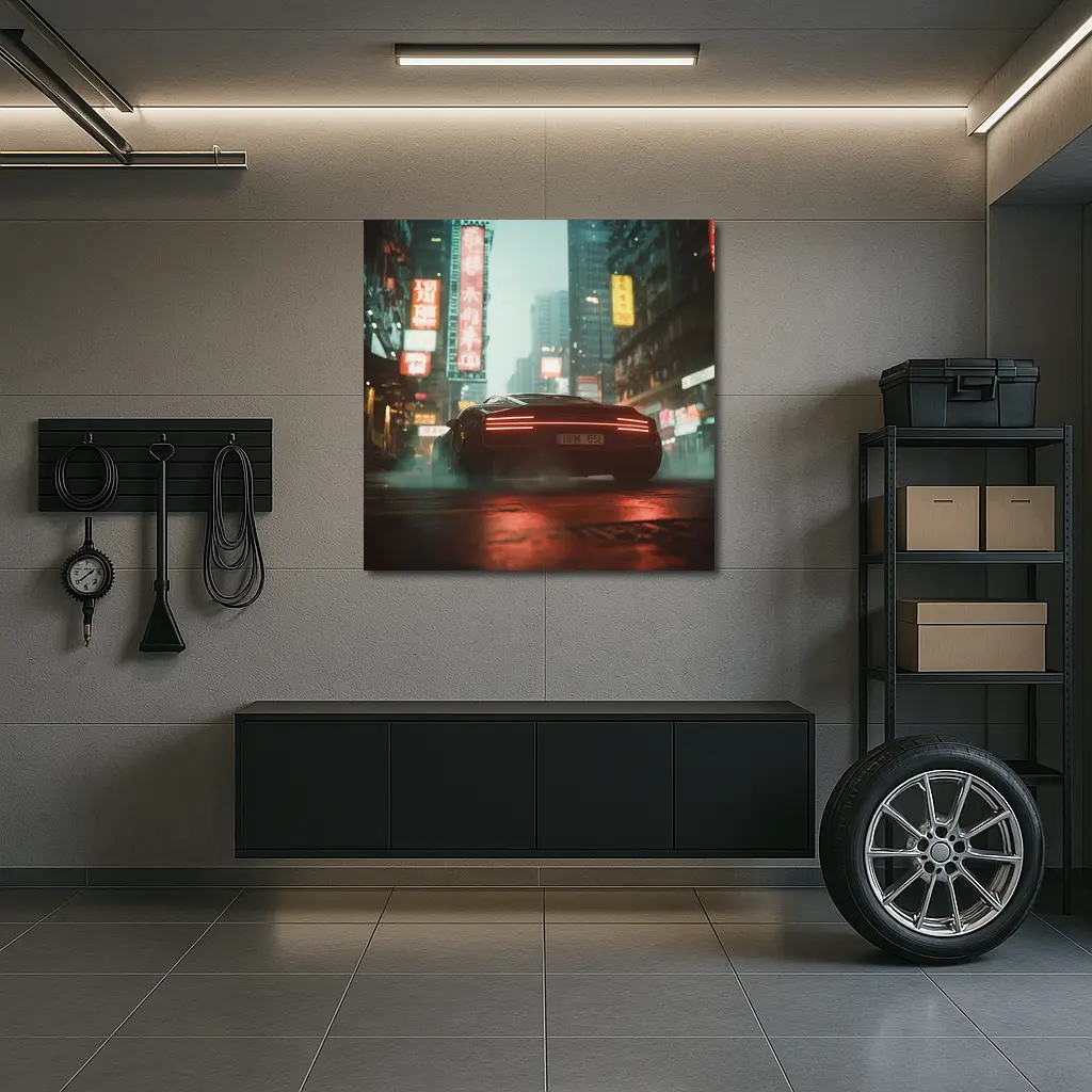 Porsche City Night Neon Rain Street – Wall Art