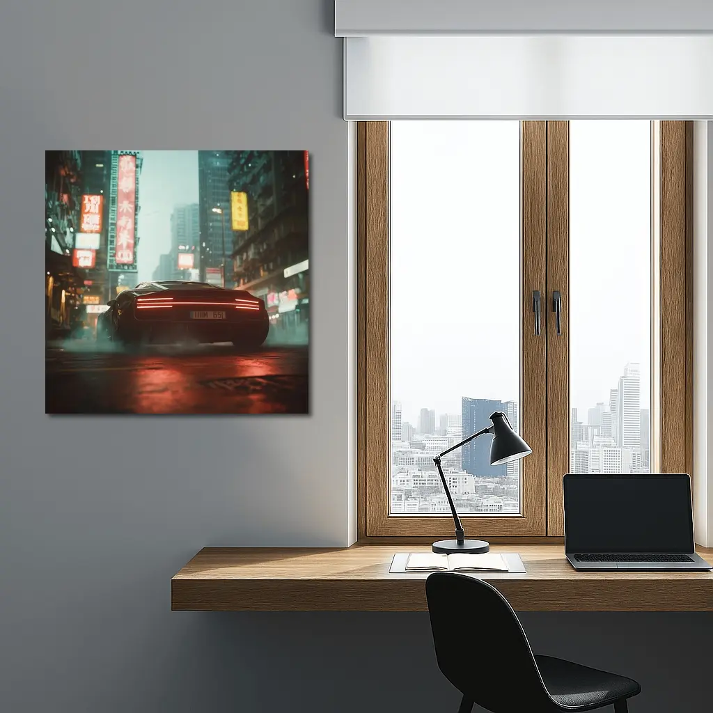 Porsche City Night Neon Rain Street – Wall Art