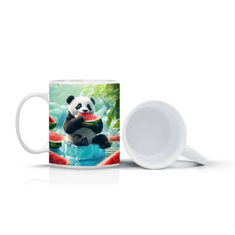 Panda Eating Watermelon on Ice Block – Mugs