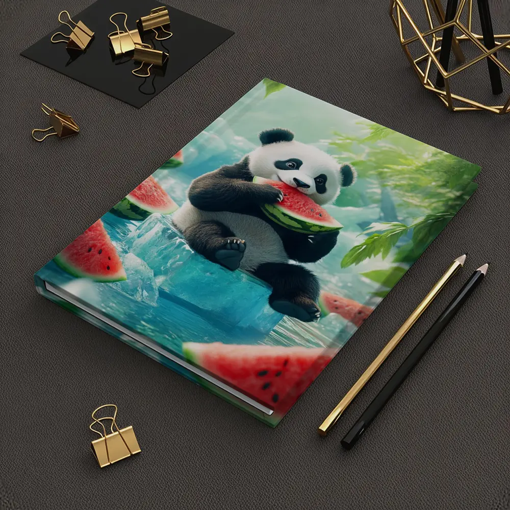Panda Eating Watermelon on Ice Block – Notebooks