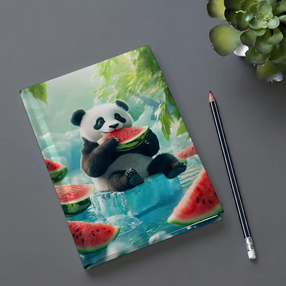 Panda Eating Watermelon on Ice Block – Notebooks