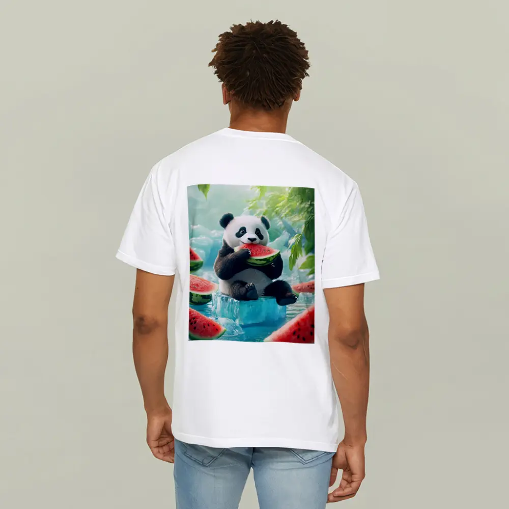 Panda Eating Watermelon on Ice Block – T-Shirts