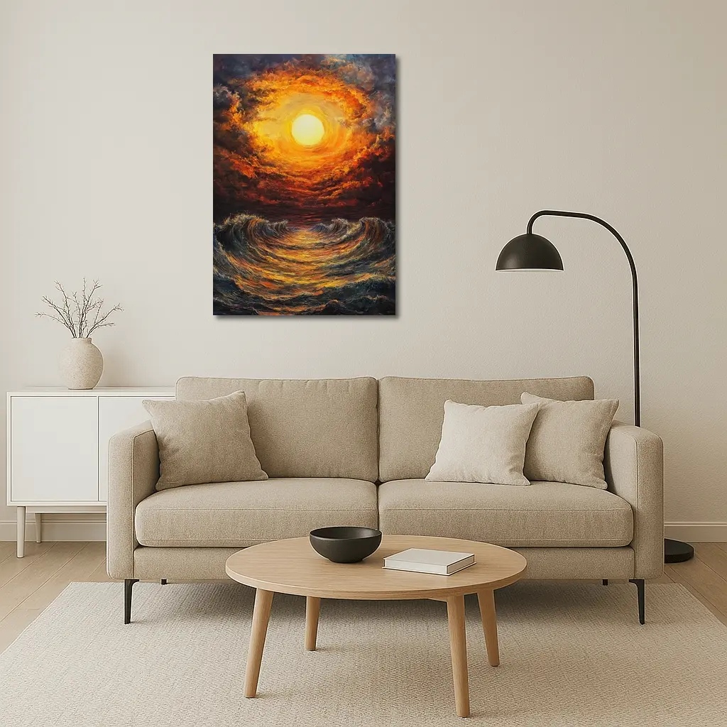 Fiery Sunset Over Dramatic Ocean Waves – Wall Art