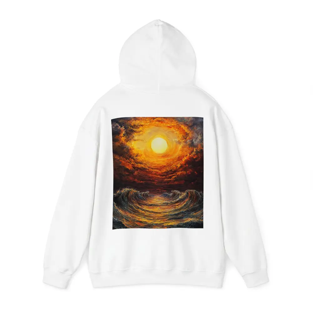 Fiery Sunset Over Dramatic Ocean Waves – Hoodies