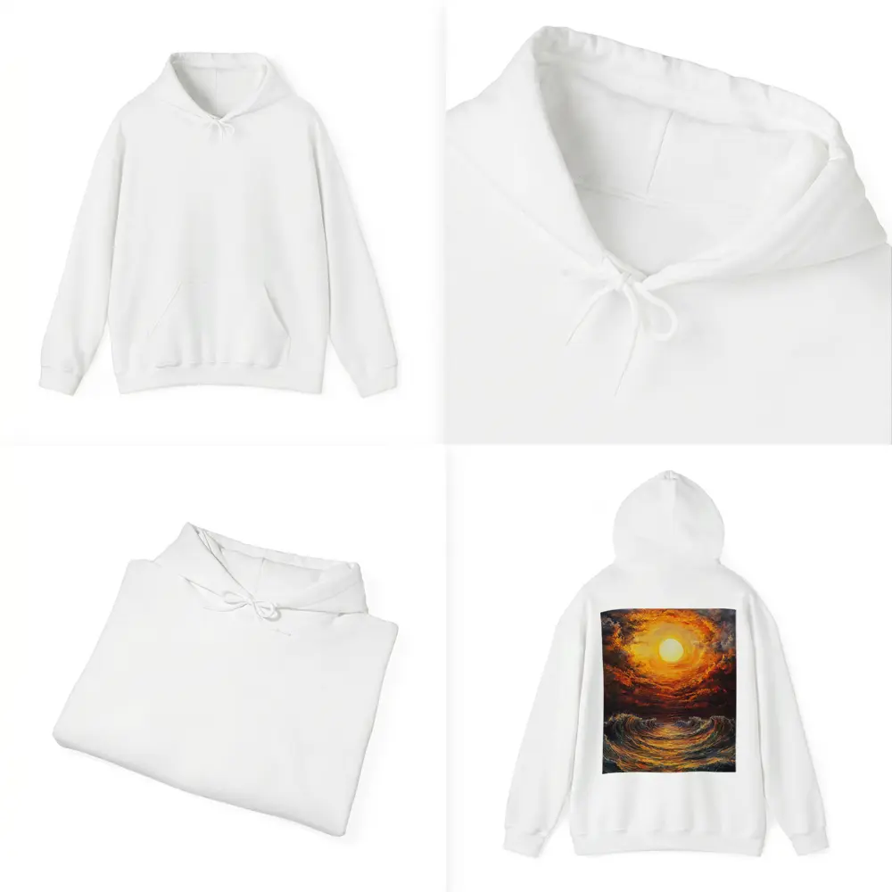 Fiery Sunset Over Dramatic Ocean Waves – Hoodies