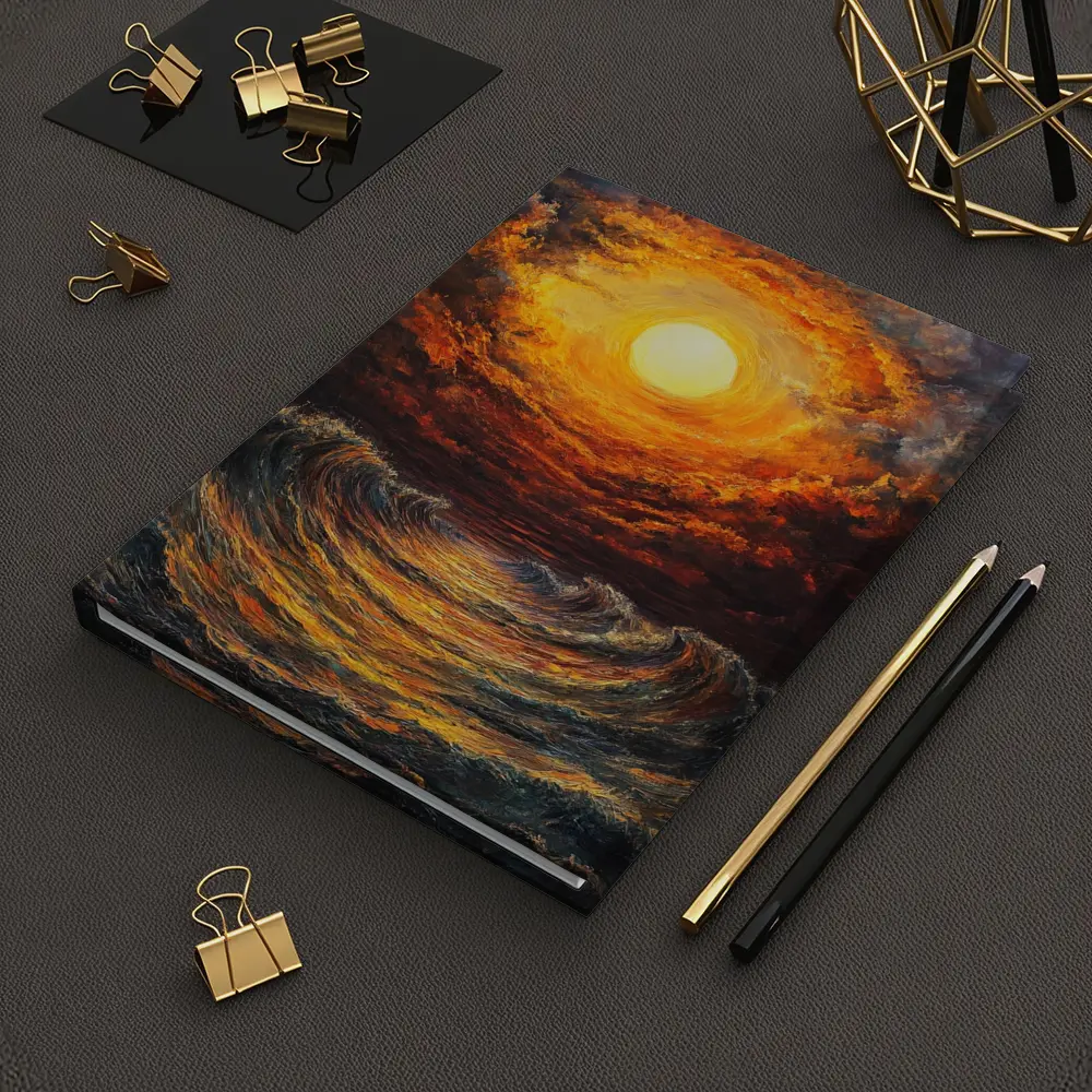 Fiery Sunset Over Dramatic Ocean Waves – Notebooks