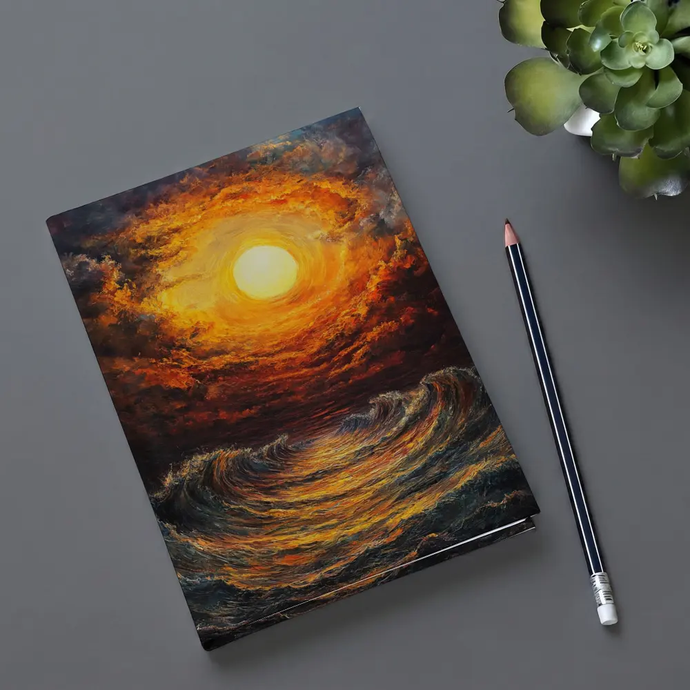 Fiery Sunset Over Dramatic Ocean Waves – Notebooks