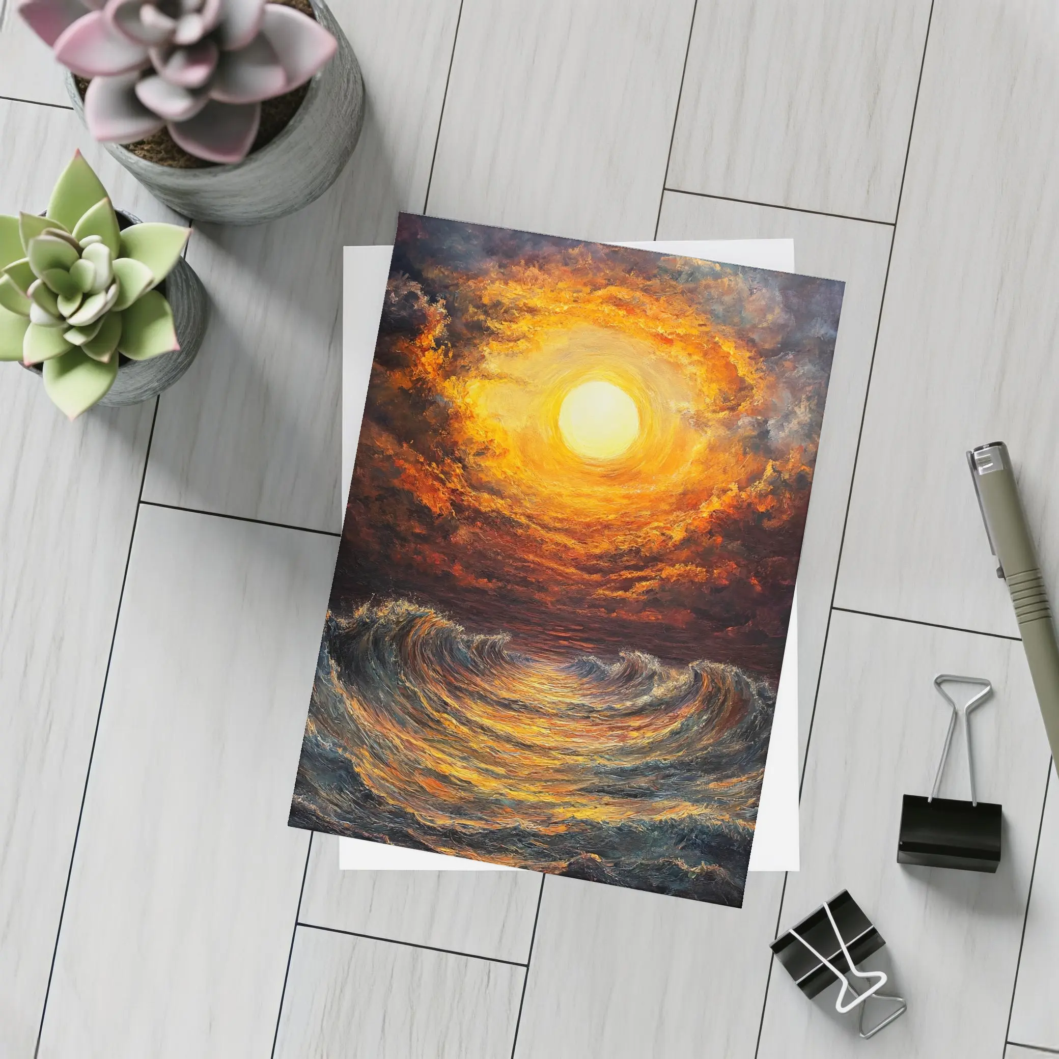 Fiery Sunset Over Dramatic Ocean Waves – Postcards