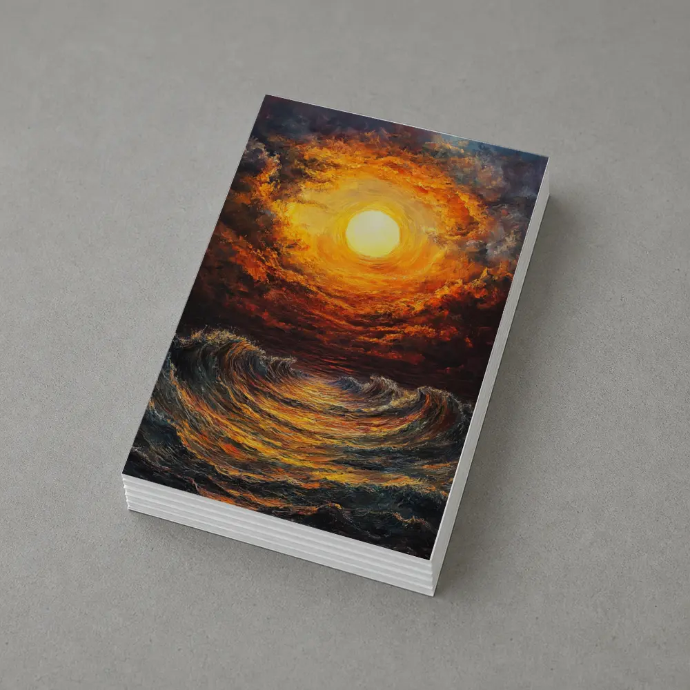 Fiery Sunset Over Dramatic Ocean Waves – Postcards