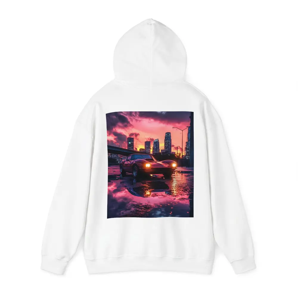 Retro Muscle Car Rainy City Sunset – Hoodies