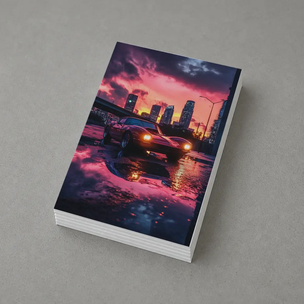Retro Muscle Car Rainy City Sunset – Postcards