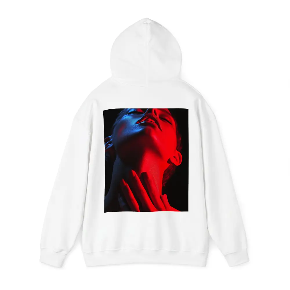 Woman Red Blue Neon Light Dark Background – Hoodies