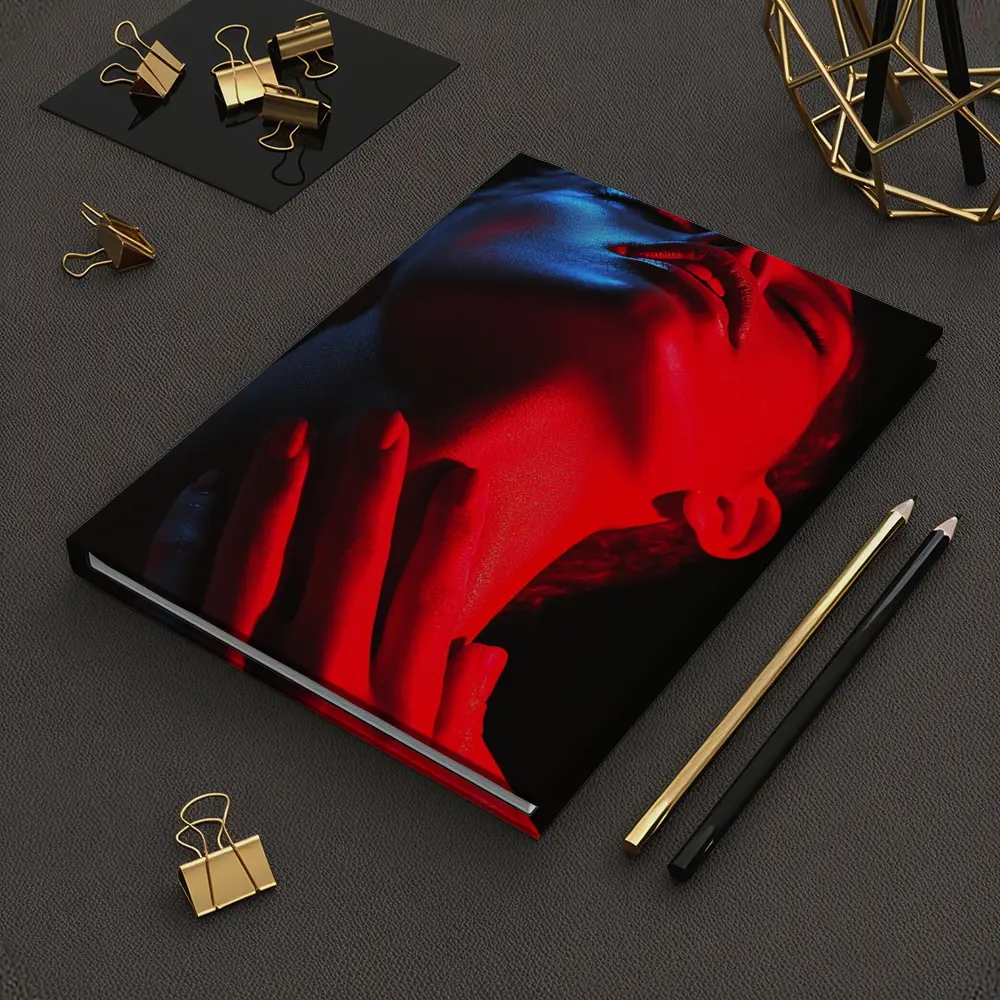 Woman Red Blue Neon Light Dark Background – Notebooks