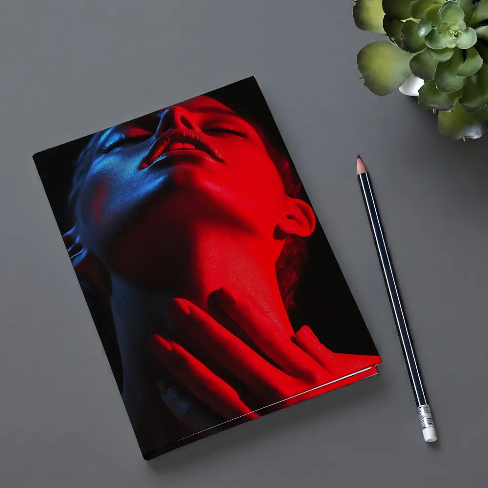 Woman Red Blue Neon Light Dark Background – Notebooks