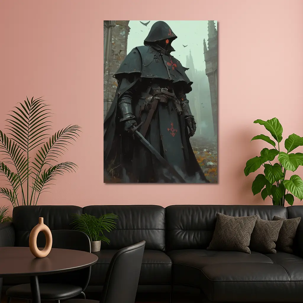 Dark Knight Armor Ruined Gothic Cathedral – Wall Art