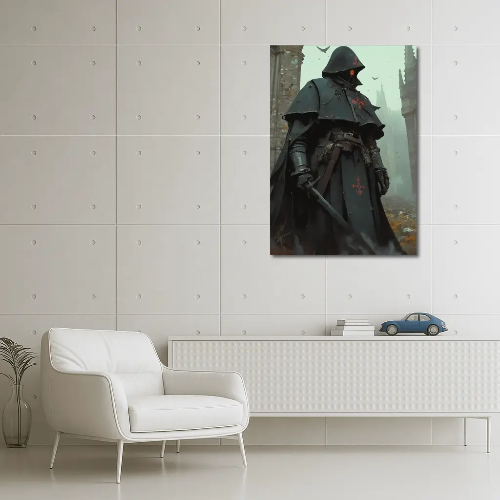 Dark Knight Armor Ruined Gothic Cathedral – Wall Art