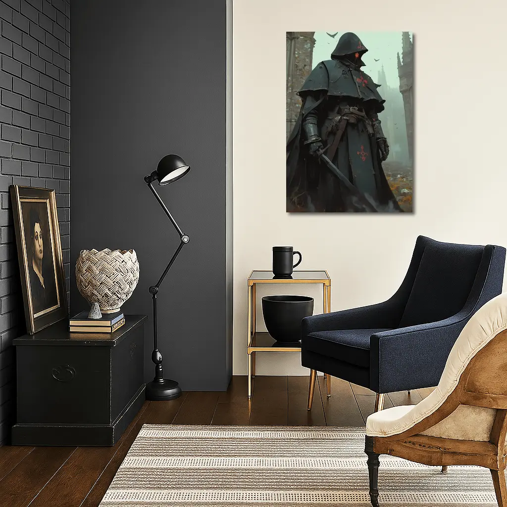 Dark Knight Armor Ruined Gothic Cathedral – Wall Art