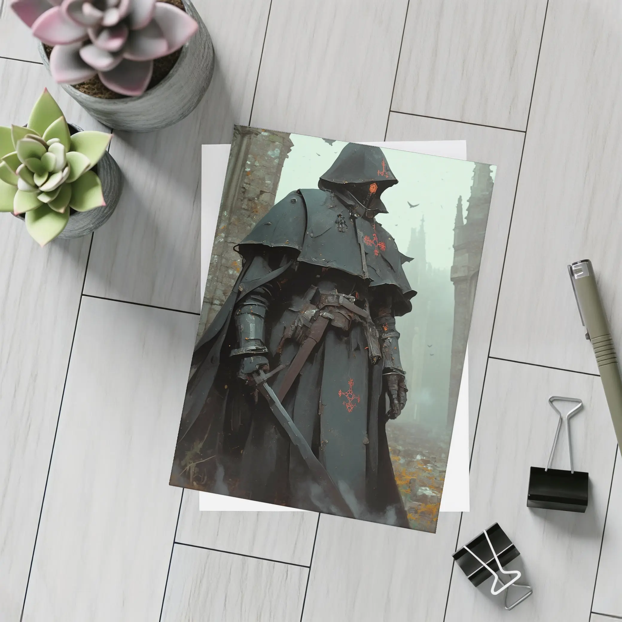 Dark Knight Armor Ruined Gothic Cathedral – Postcards