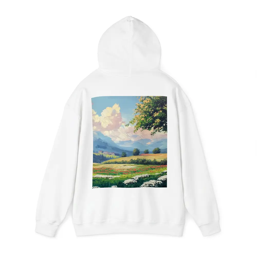 Oil Painting Green Meadow Mountains Summer Landscape – Hoodies