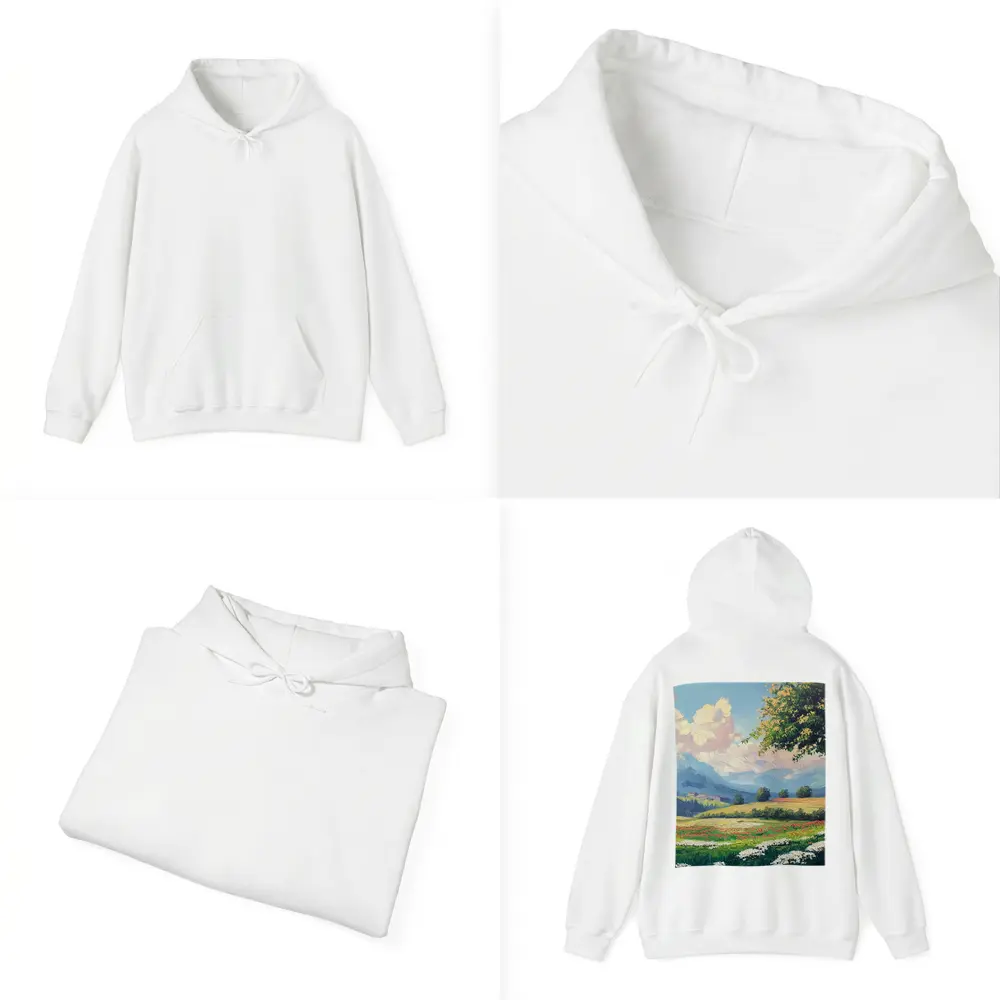 Oil Painting Green Meadow Mountains Summer Landscape – Hoodies