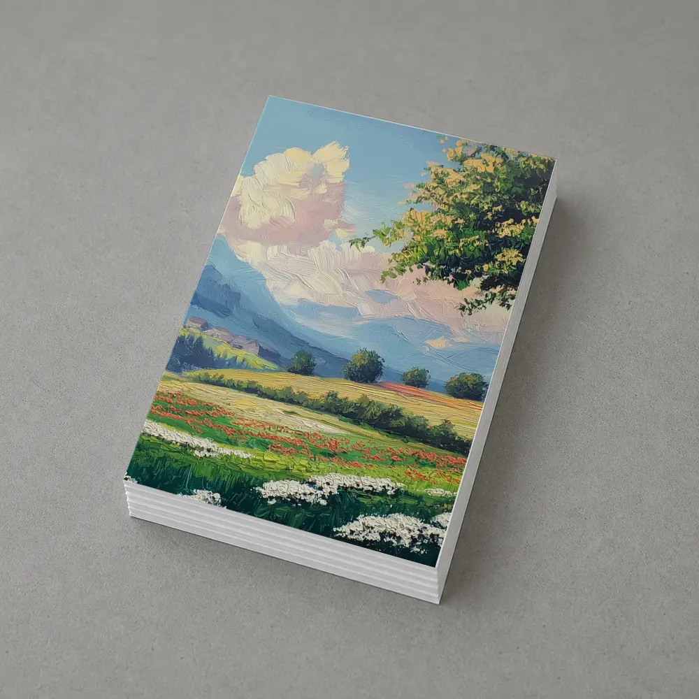 Oil Painting Green Meadow Mountains Summer Landscape – Postcards