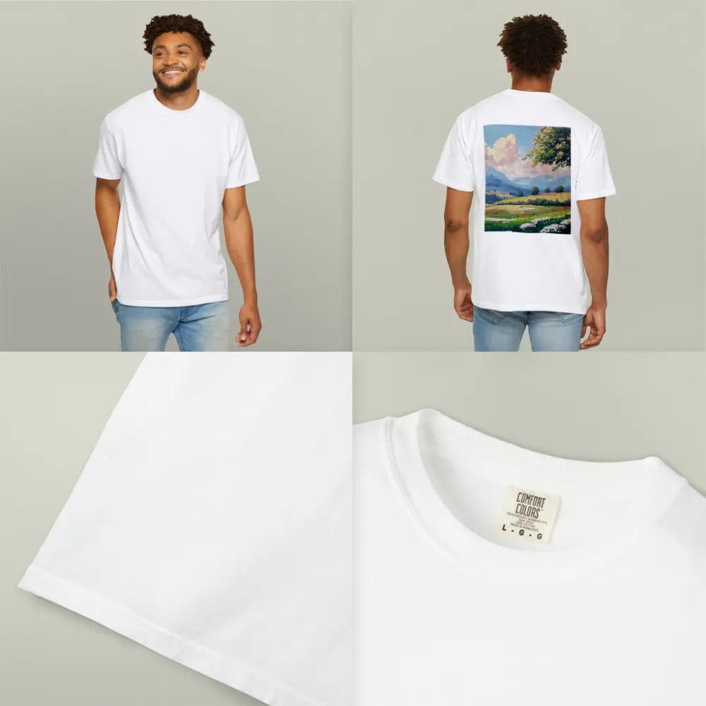 Oil Painting Green Meadow Mountains Summer Landscape – T-Shirts