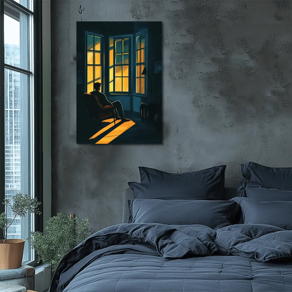 Man Sitting Alone By Golden Window – Wall Art