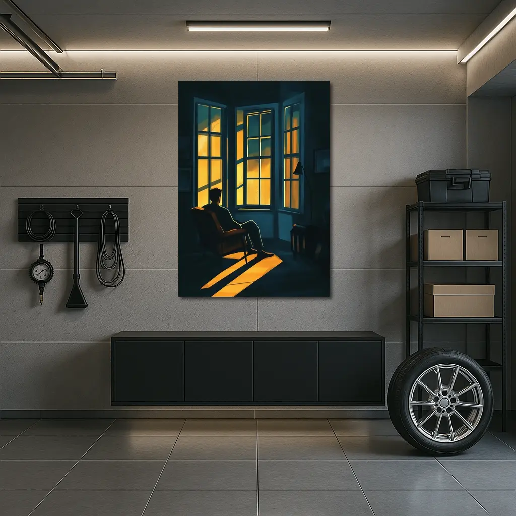 Man Sitting Alone By Golden Window – Wall Art