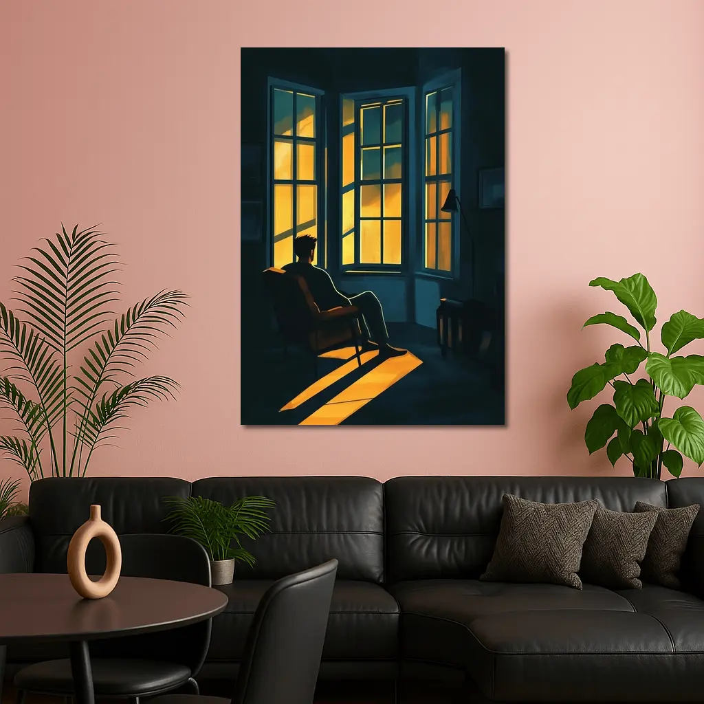 Man Sitting Alone By Golden Window – Wall Art