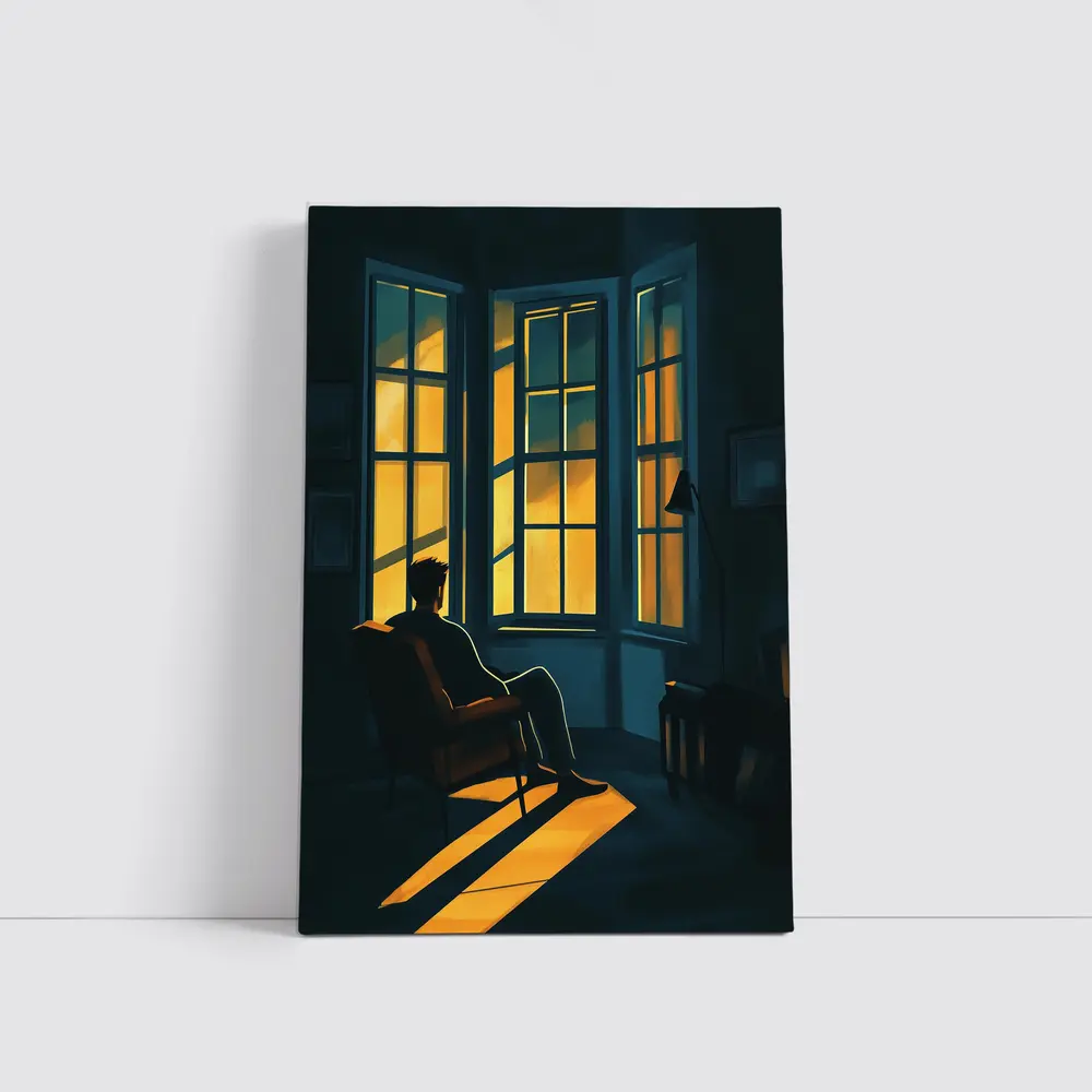 Man Sitting Alone By Golden Window – Wall Art