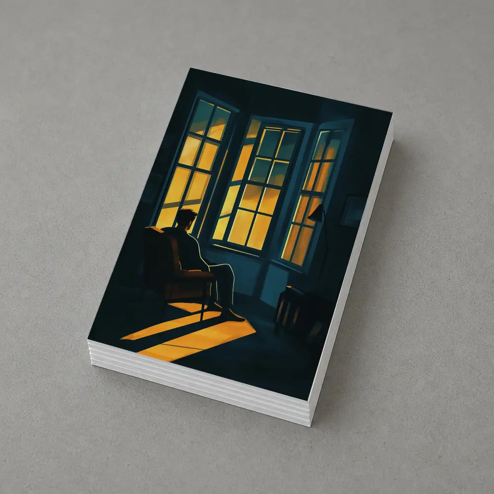 Man Sitting Alone By Golden Window – Postcards