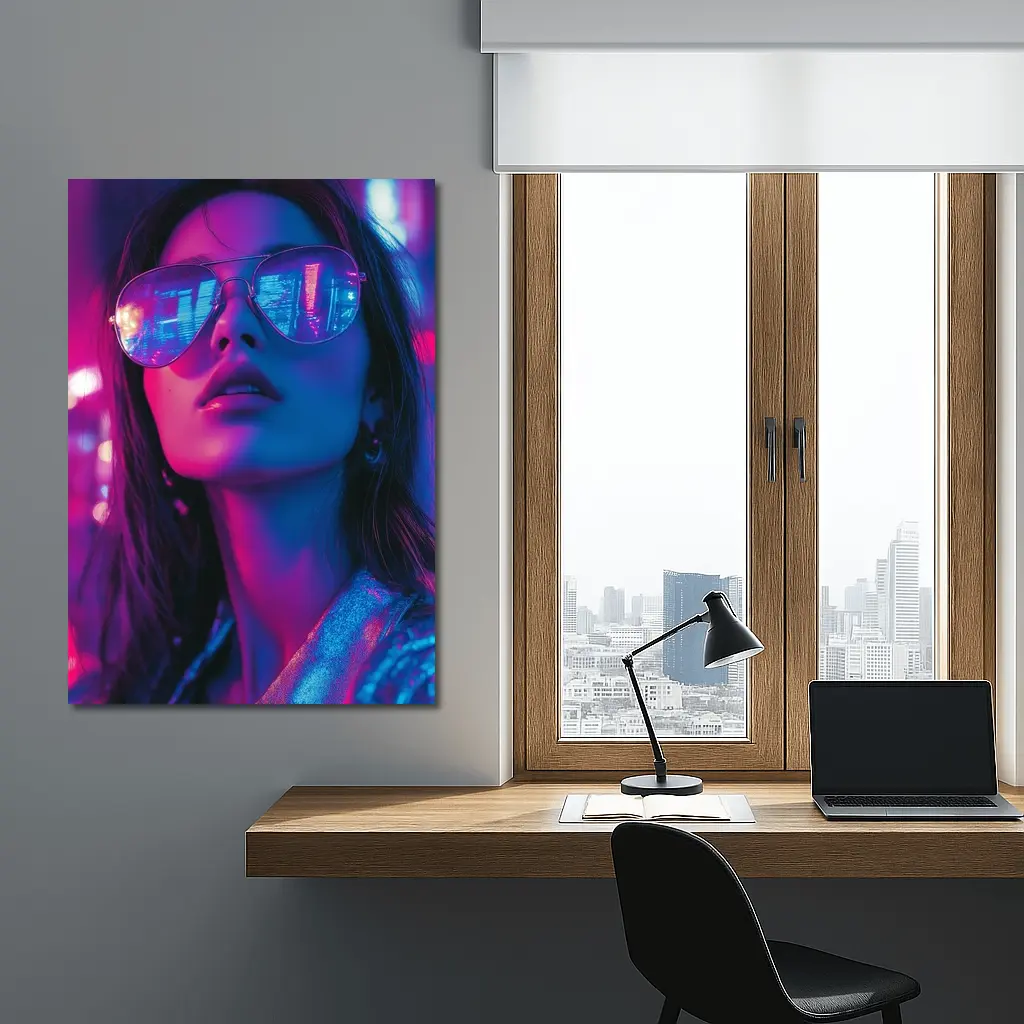 Woman Neon City Lights Cyberpunk Style – Wall Art