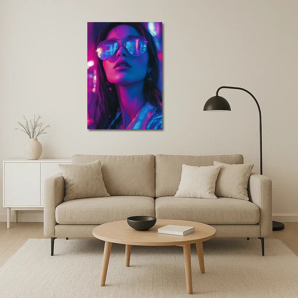 Woman Neon City Lights Cyberpunk Style – Wall Art