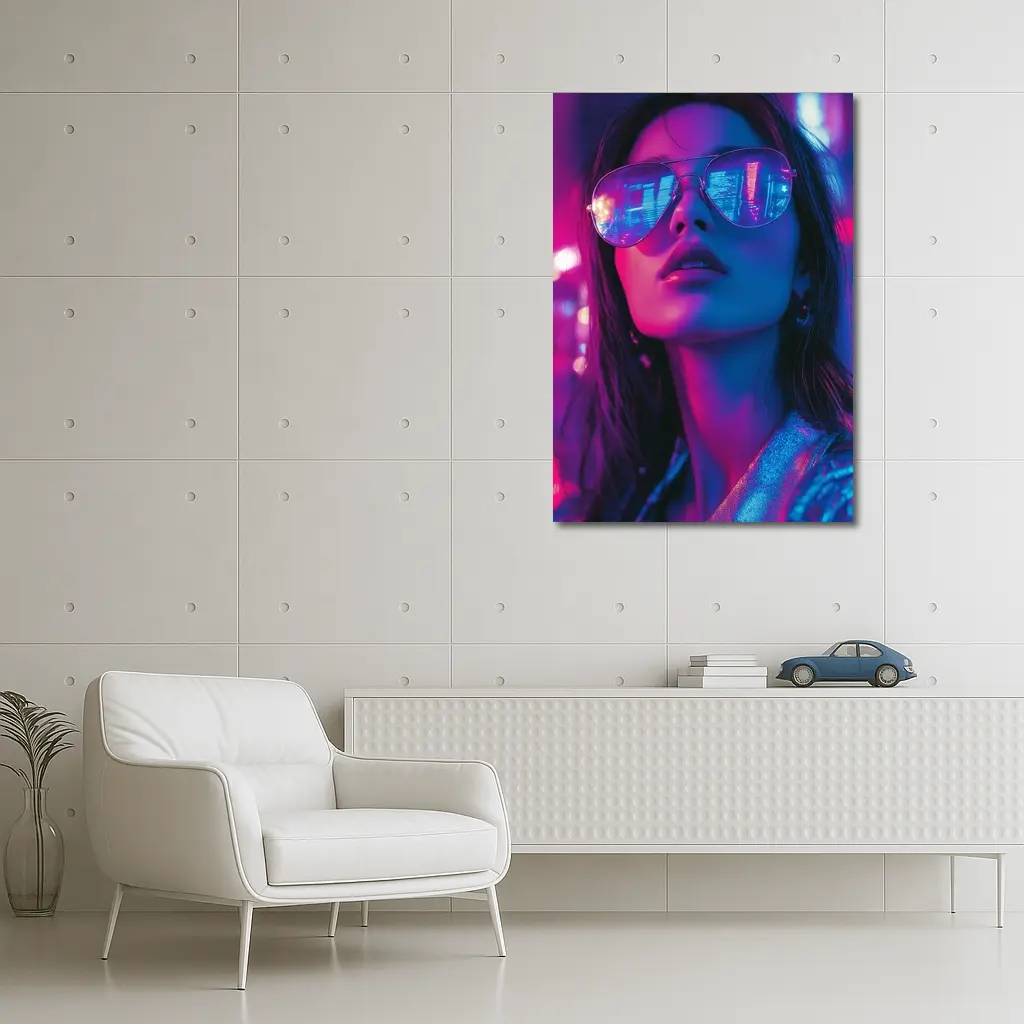 Woman Neon City Lights Cyberpunk Style – Wall Art