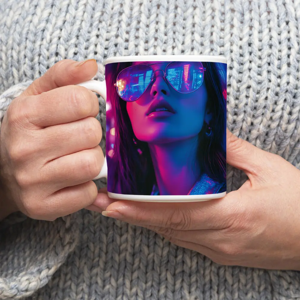 Woman Neon City Lights Cyberpunk Style – Mugs