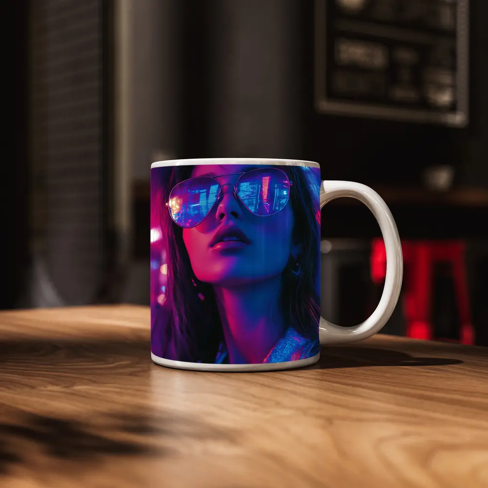 Woman Neon City Lights Cyberpunk Style – Mugs